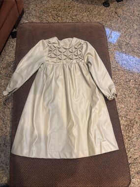 Girls Cream Long-Sleeve Dress with Smocked Back Detail